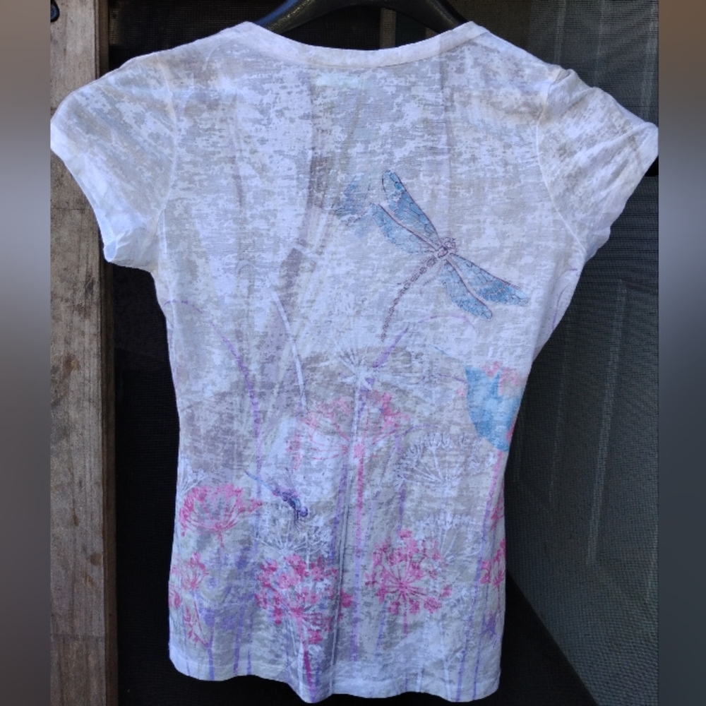 Women's White/Purple/Black #Studded# Dragonfly Tee